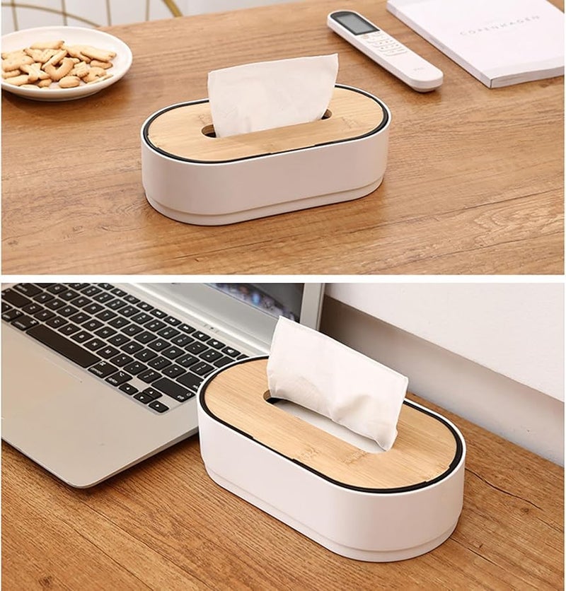 صندوق المناديل اليدوي الأبيض المصنوع من الخيزران متعدد الاستخدامات المحمول للغرفة السيارة والاستخدام اليومي - Image 4